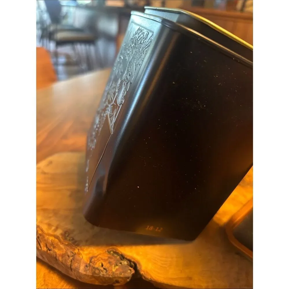 Black Decorative Asian-Inspired Tea Tin with Embossed Scene